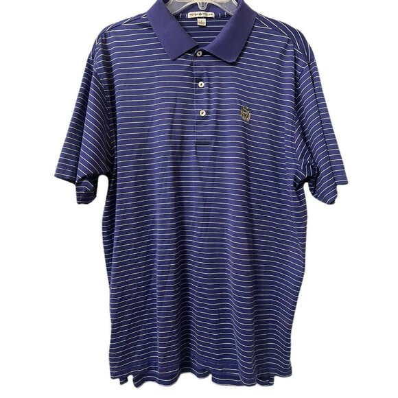 Peter Millar Men's Shirt Size Large Button Polo Blue White Stripe Short Sleeve - Picture 1 of 4